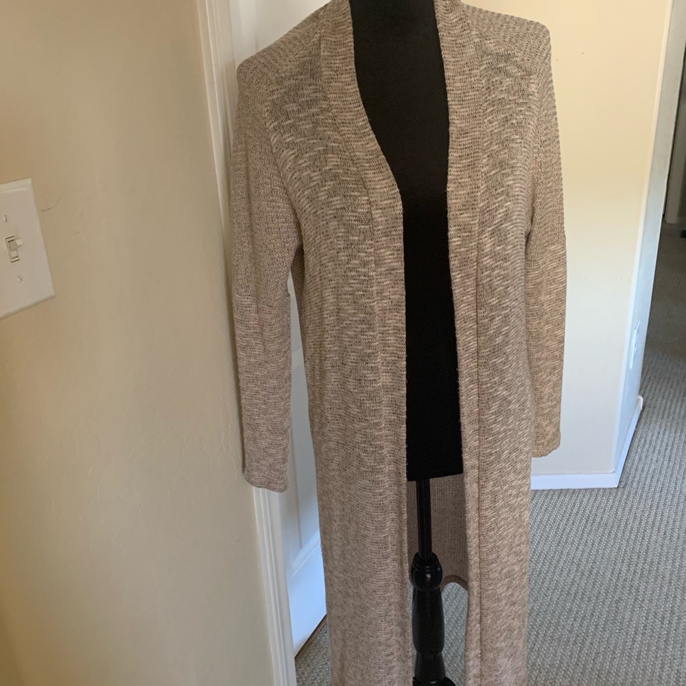 Bobeau Women's Beige Open Front Coat Sweater Unique Stitching SZ M
